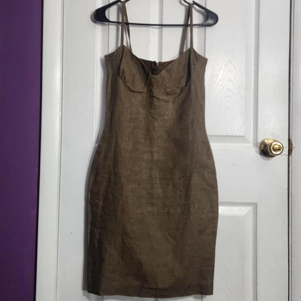 Vintage Brown Linen Mini Dress